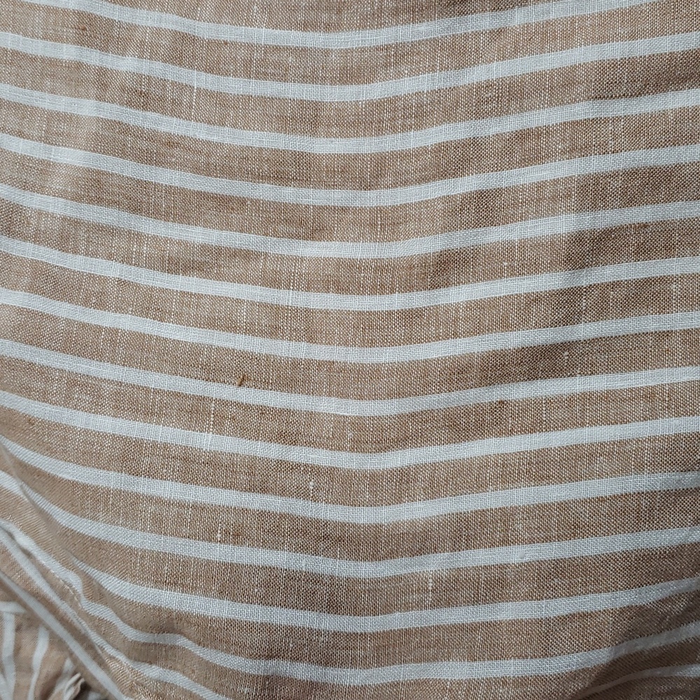 Uniqlo 100% Linen Stripe Button Up Shirt Size L Layer Coastal Everyday - Picture 15 of 16